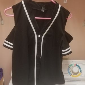 Baseball style,  off the shoulder shirt
